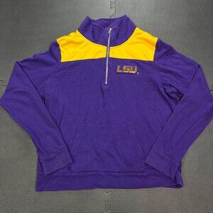 Victorias Secret Pink LSU Tigers Half-Zip Pullover Sweatshirt Purple & Gold Wome